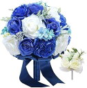 ウエディングブーケ ブートニア 花嫁ブーケ バラ ブライダルブーケ ラウンドブーケ 花束 造花 欧米風 挙式 結婚式 パーティー ニ次会 撮影