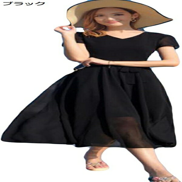 ワンピース レディース 夏 ビーチワンピース Aライン ハイウエスト 半袖 薄手 ドレス ロングワンピース ふんわり 女性用 フレアワンピース リゾート 海辺