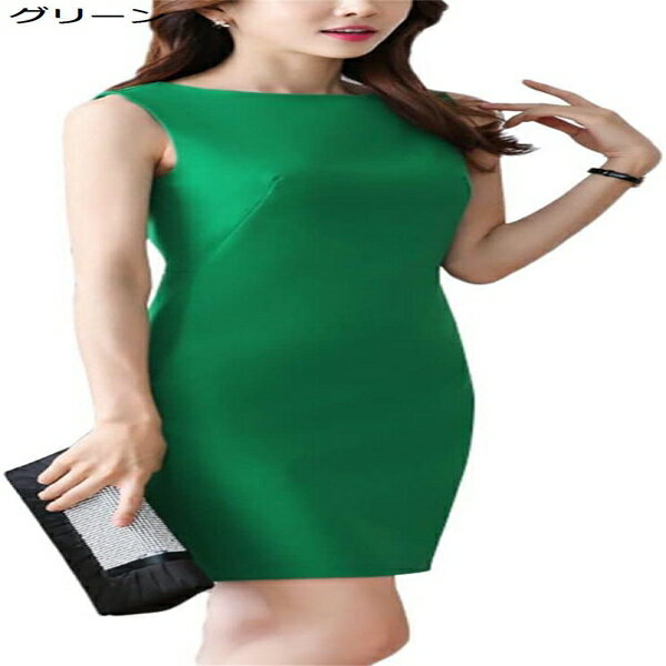 レディース ワンピース ノースリーブ シンプル ドレス 通勤 スリム ハイウエスト 膝上 クラブドレス 無地 クルーネック ミニ タイト 職業 夏 OL 大きいサイズ オフィス