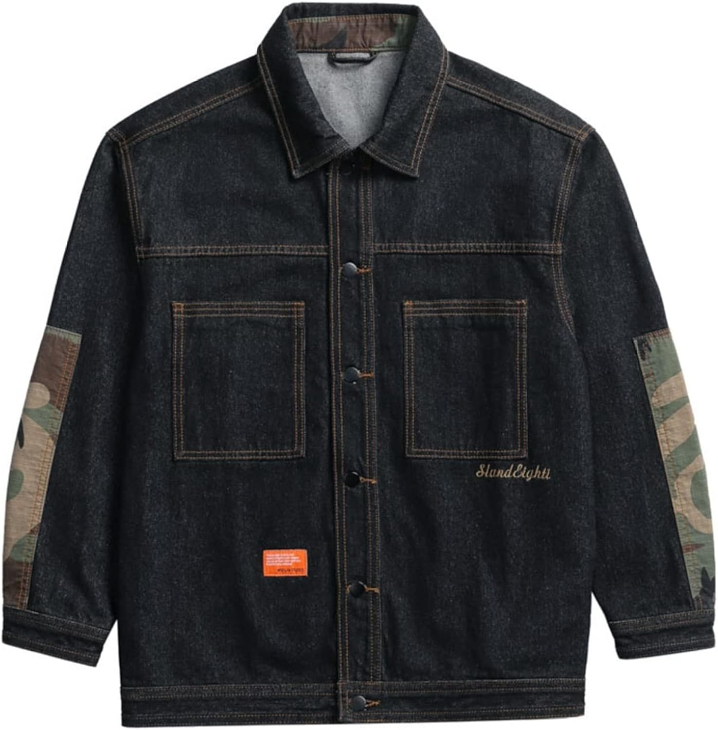 ブラック デニムジャケット ジャン メンズ 春秋 防風 防寒 ファッション スプライス 迷彩 ジージャン 通勤 通学 お出かけ カッコイイ 合わせやすい 快適 ゆったり ストレッチ 大きいサイズ