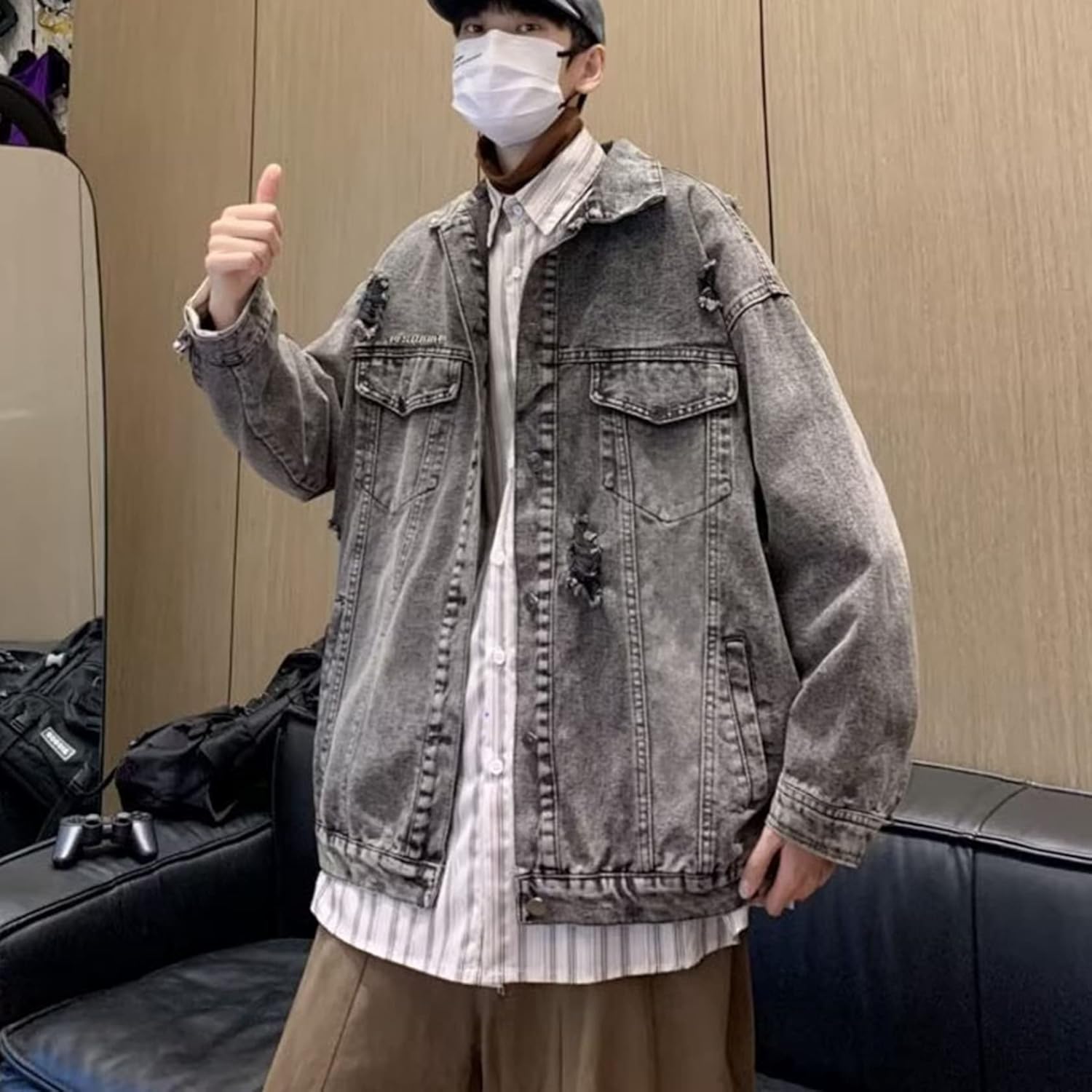 デニムジャケット　ジャン　メンズ　春秋　防風　防寒　長袖　折り襟　綿　快適　ストレッチ　ゆったり　ジージャン　デニムコート　着回し　お出かけ　通勤　通学　カジュアル　カッコイイ　ヴィンテージ風　ダメー