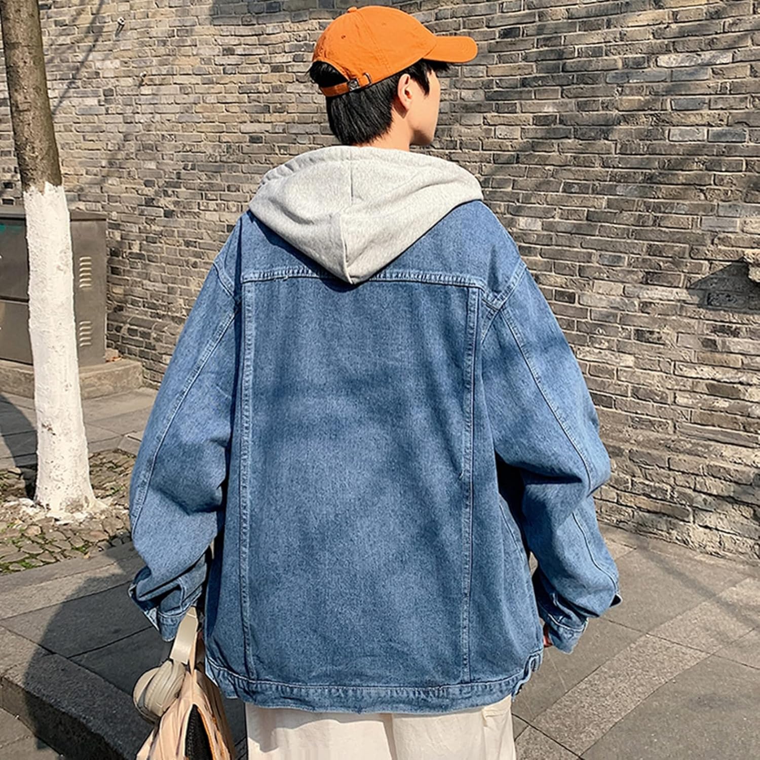 -5XL　ジャン　メンズ　フード付き　英字柄　ブルー　ブラック　ジージャン　春秋　防風　防寒　大きいサイズ　ゆったり　デニムジャケット　おしゃれ　かっこいい　着回し　カジュアル　通勤　通学　お出かけ