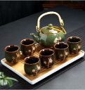 8点セット茶器セット クラシック磁器茶具 湯呑み 茶托 茶器セット ティーポット 土瓶 茶こし付 茶碗 茶器揃 おしゃれ プレゼント 茶道 自宅用 (梅花窯グリ...