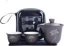 中国茶器セット 陶器 茶器セット 2人用 急須 湯呑みセット エレガント 中国茶器 コップ 収納バッグ付き コンパクト 旅行ティーセット 携帯茶道具 蓮 若葉色...