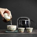 急須セット 中国茶器 コップ 収納バッグ付き陶器湯呑みセット 旅行ティーセット 携帯茶道具 カササギ (1セット)