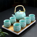 茶器セット 8点セット 和風 クラシック磁器茶具 湯呑み 茶托 茶器セット ティーポット 土瓶 茶こし付 茶碗 茶器揃 おしゃれ プレゼント 茶道 自宅用 (ブ...