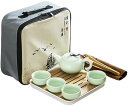 茶器セット 番茶器セット 旅行用お茶セット 中国茶器 陶磁茶具セット 茶器乾燥ティートレー 旅行 お出かけ用 収納バッグ付き 和風急須 B(長い注ぎ口) 緑