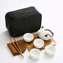 セラミックティーセット 陶器 茶器セット ティーポットティーカップ 急須 茶こし 旅行 お出かけ用 収納バッグ付き 和風急須 煎茶碗