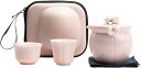 茶器セット 旅行ティーセット かわいい食器 花飾り 収納バッグ付き 陶器湯呑みセット お出かけ用 ピンク