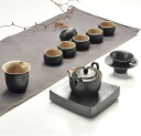 急須 湯呑み セット ティーポット 番茶器10点セット 高級輸入品 陶器 黒陶 茶器セット 日本茶 中国茶 茶器揃 陶磁茶具セット 茶器 茶皿 茶器乾燥ティート...