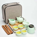 マルチ ティーセット 茶具セット 陶器 ティーポットティーカップ 茶こし 旅行 お出かけ用 収納バッグ付き 和風急須 中国茶道具 旅行茶具 (シアン セットA)