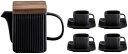 木製フタ付き コーヒーポット/カップセット 黒 ブラック
