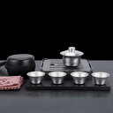 茶具セット おしゃれ 茶器セット 便利バッグ付き 急須 湯呑セット 二層 チタン製 軽量 中国茶器 純チタン 旅行 マルチ ティーセット アウトドア 茶器 茶皿...