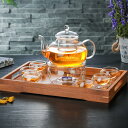 ガラスティーポット ガラス製 きゅうす 透明 直火可 ガス カップ 木製トレー 600ML/800ML茶こし ティーセット 蓋付き 紅茶ポット 保温 耐熱 おし...
