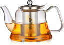 ガラスティーポット 茶器 透明 ホウケイ酸ガラス 茶こし付き クリア ステンレス 蓋付き 水出し リーフティポット 保温 断熱 おしゃれ 大容量 直火可 ガス ...