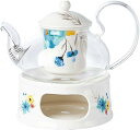 セラミック 茶器 ガラスポット ティーポット 透明 茶こし付き 花柄 蓋付き 燭台セット フランス風 水出し 断熱保温 おしゃれ 麦茶 花茶 ハーフティー お店...