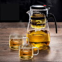 ティーポット 急須 透明 ワンタッチ ピッチャー ティーセット カップ ガラス 茶こし フィルター 水出し リーフティポット 保温保冷 癒し 手作り ガス 電気...