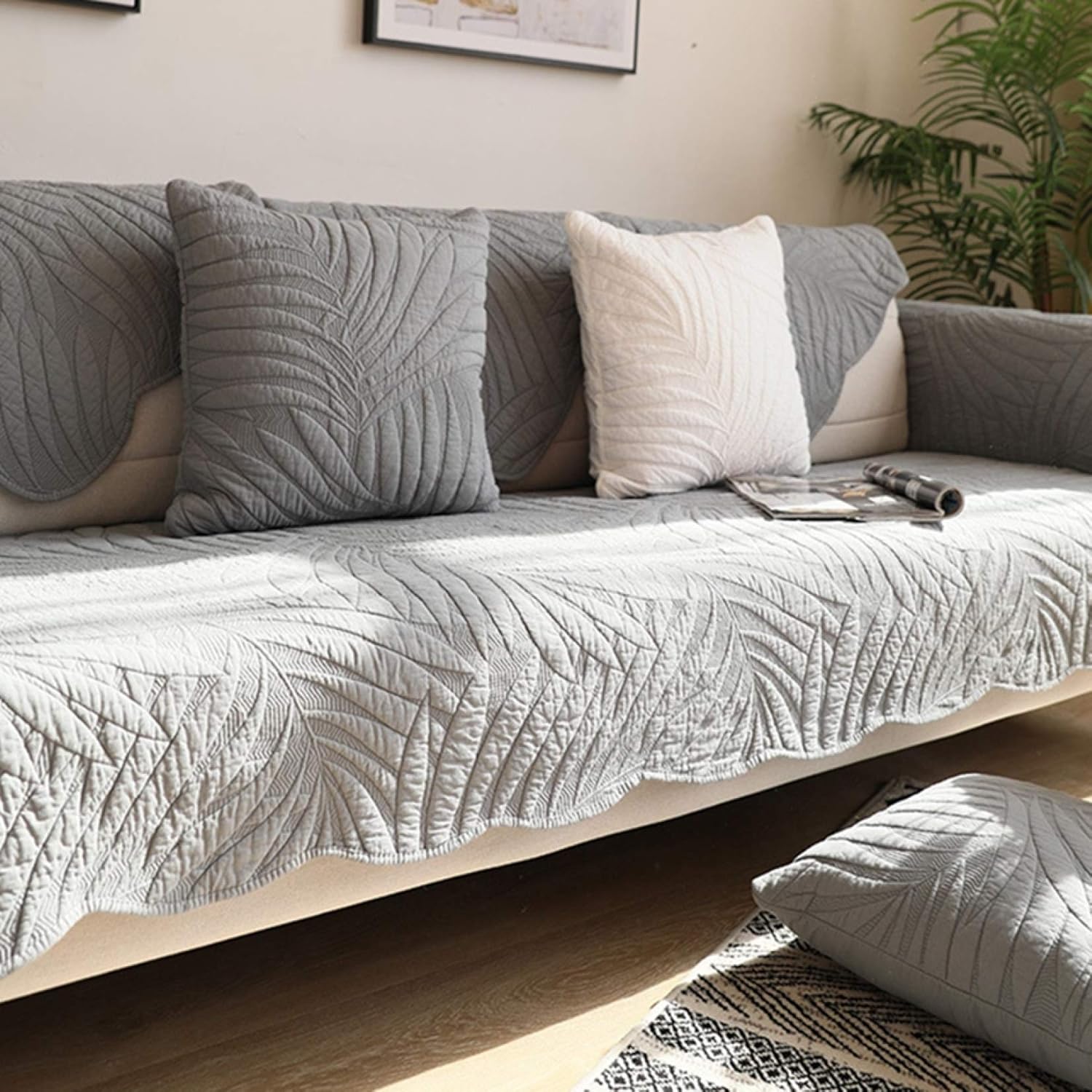 ソファカバー 綿 90*160 北欧 西洋式 無地 キルティング ふわふわ 暖かい 断面ソファカバー マルチカバー おしゃれ 滑り止め 肘付き 肘なし 1人掛け 2人掛け 3人掛け グレー 室内マット