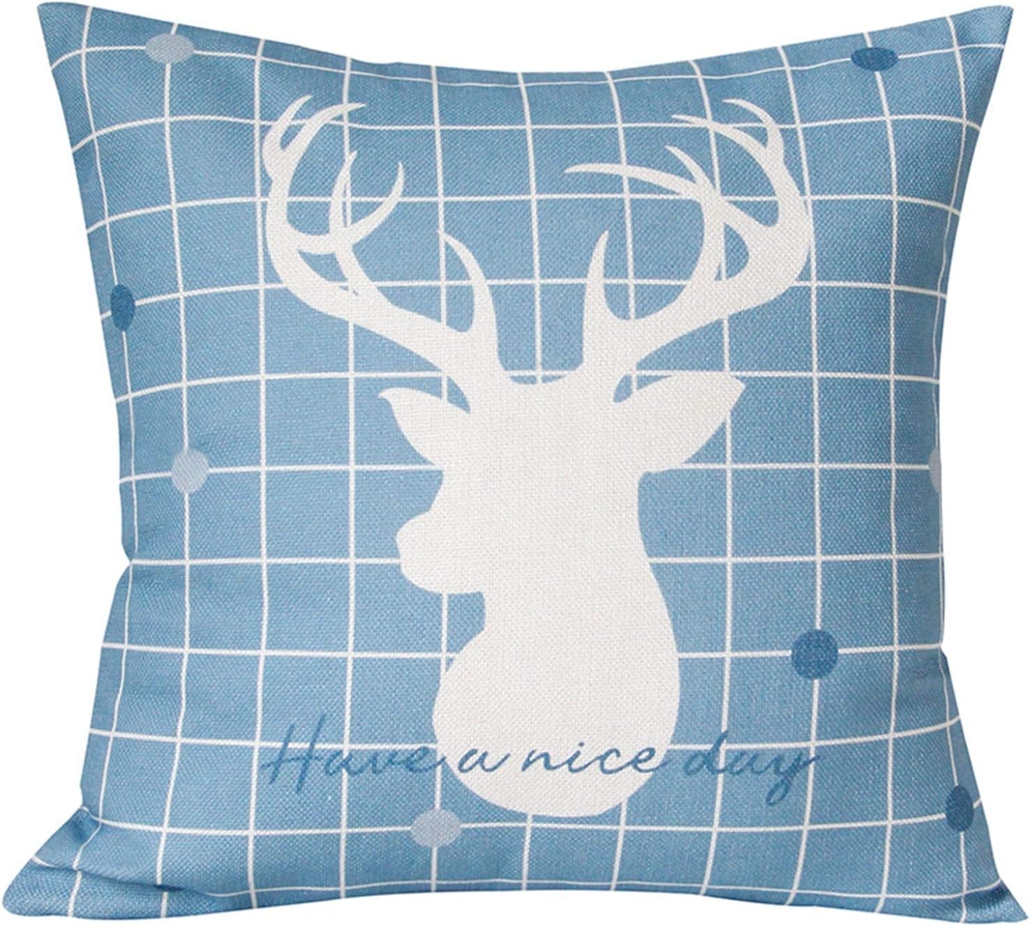 クッションカバー 2枚セット 綿麻 北欧風 鹿柄 ブルー 座布団カバー おしゃれ モダン 柔らかい 汚れ防..