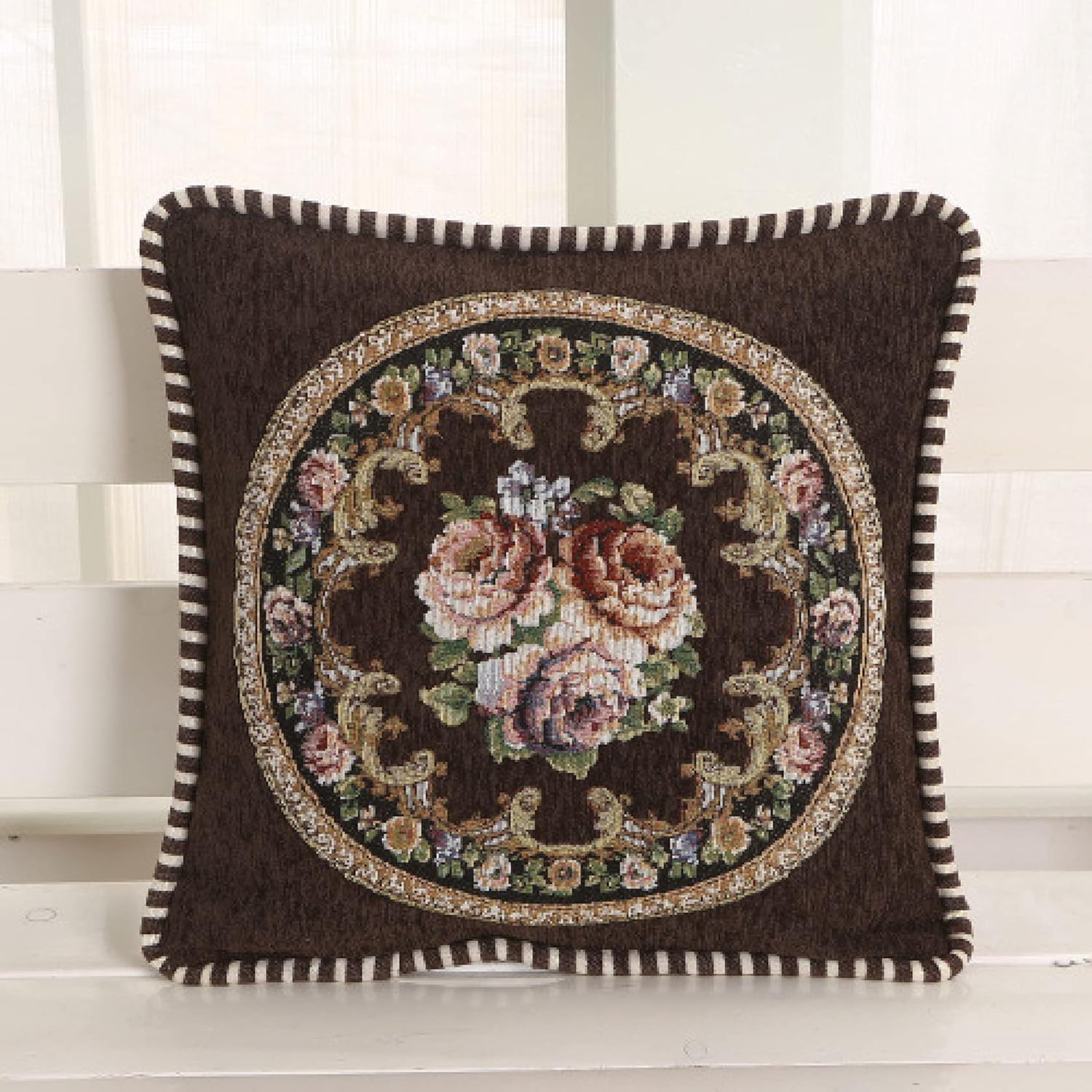 クッションカバー 48×48cm 欧式 刺繍 花柄 装飾枕カバー ソファ背当て 椅子用 インテリア 部屋飾り 車..