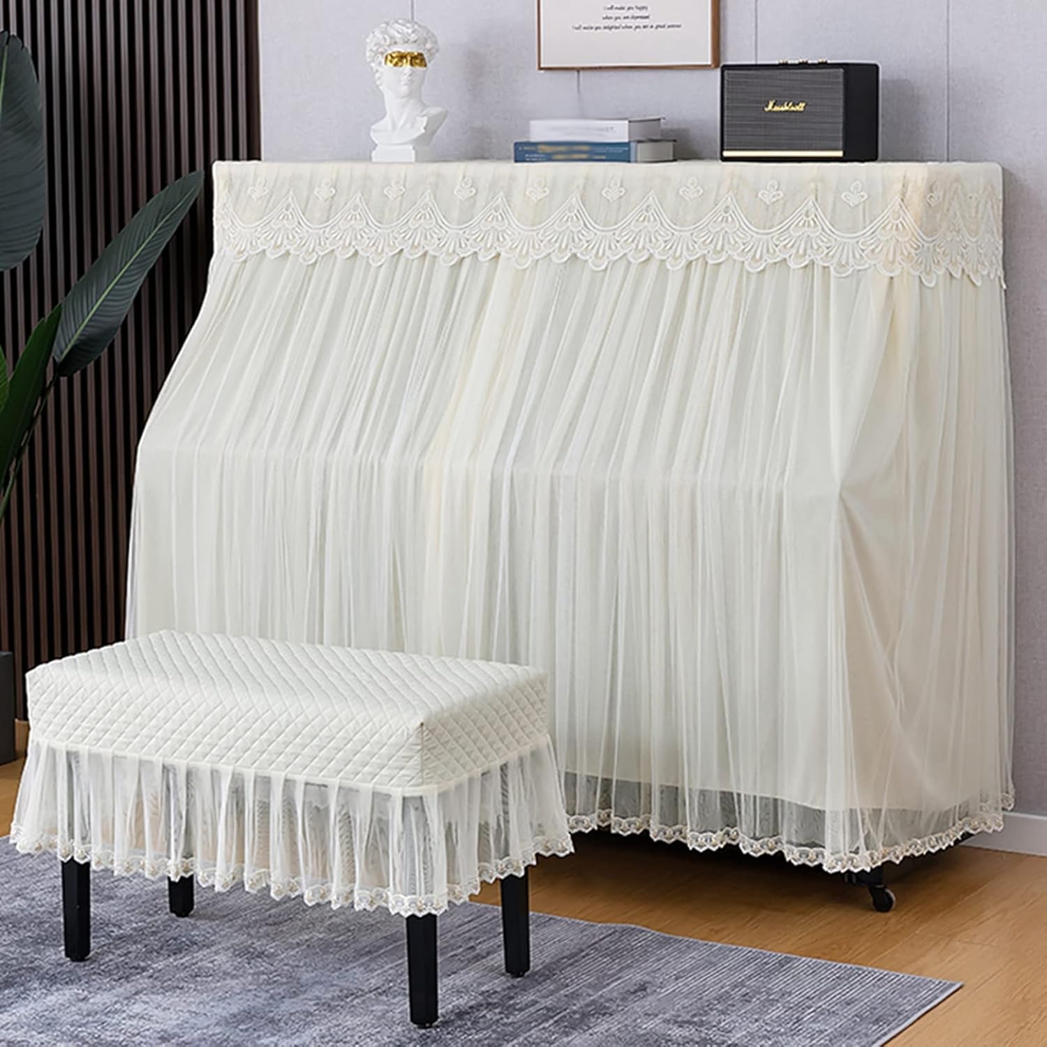 ピアノカバー フルカバー ピアノ用カバー 防塵カバー 北欧風 おしゃれ 花柄 刺繍 レース 柔らかい 厚手..