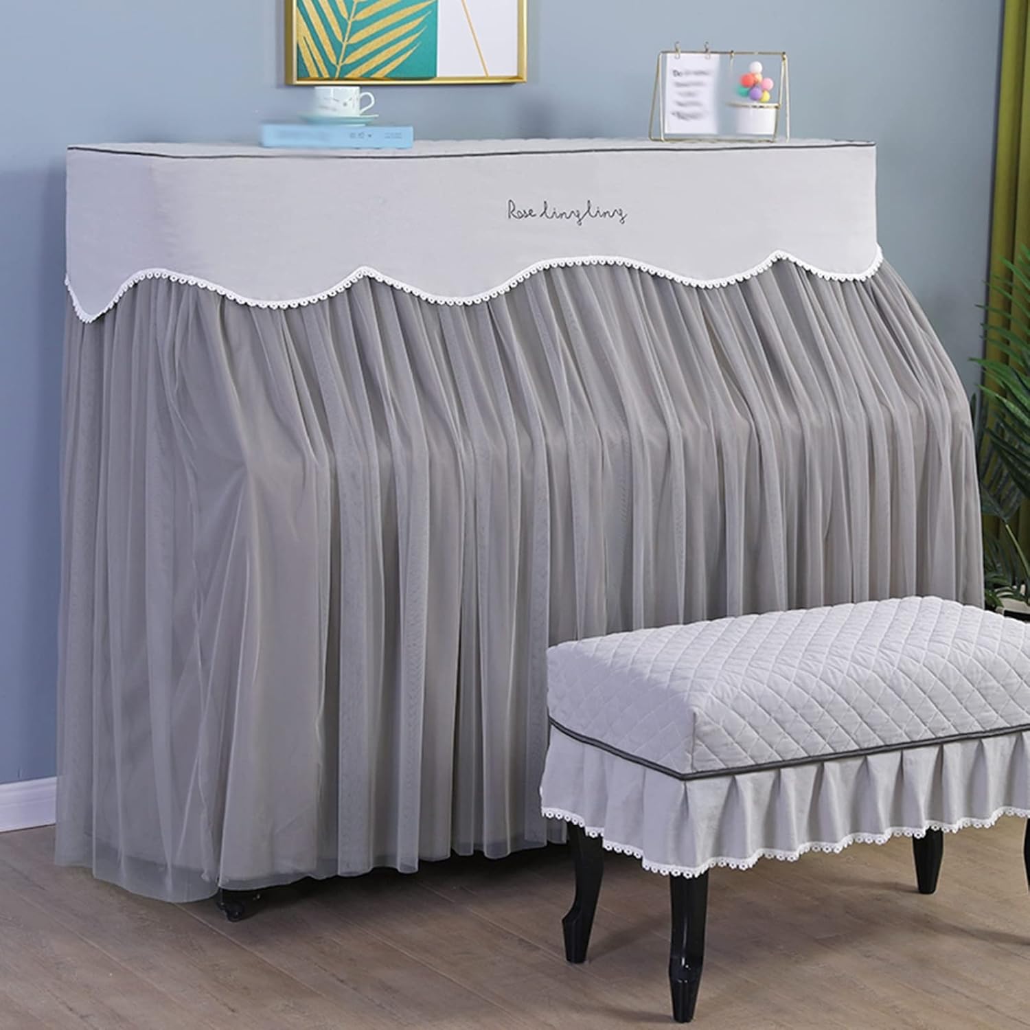 ピアノカバー アップライトピアノカバー 直立型 フルカバー レース 両開き 柔らかい 欧風 おしゃれ 英..