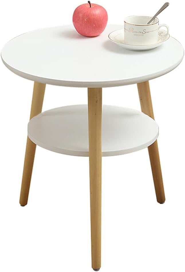 サイドテーブル 2段 丸型 木製 机 コーヒー テーブル ナイトテーブル ソファテーブル ベッドサイド 北欧 収納棚付き 省スペース ミニテーブル 円形