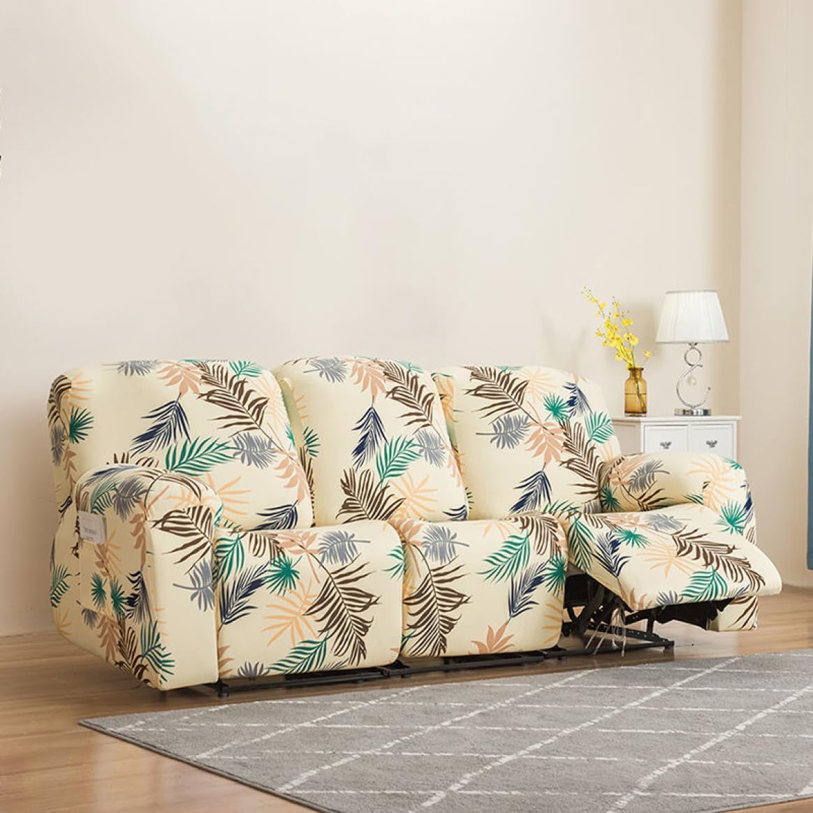 ストレッチ 1 2 3 人掛け リクライニングチェア ソファーカバー リクライニングチェアカバー 185*210 滑り止め サイドポケット付き 電動リクライニングソファーカバー -3人掛け イエロー