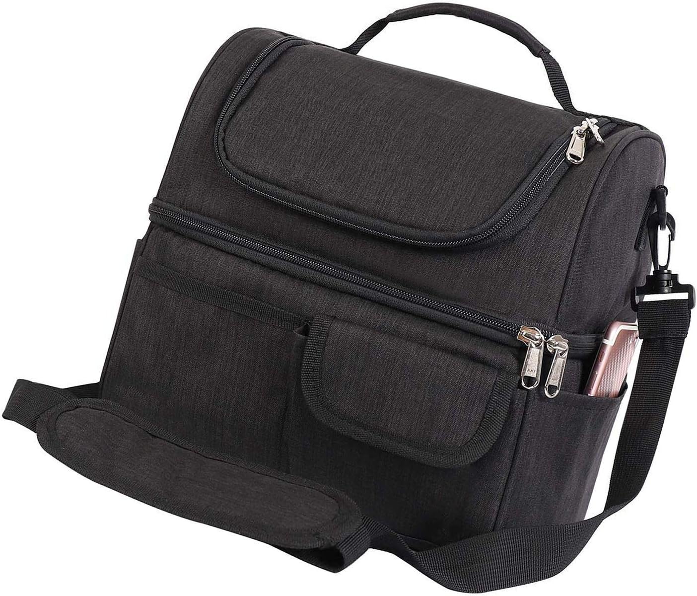 ソフトクーラー 保冷 保温バッグ 15L大容量 2層式 撥水 メッシュポケット付き 手提げ 肩掛け 買い物/旅行/ピクニック ブラック