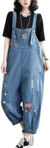 デニム サロペット レディース オーバーオール ロングパンツ ジーンズ ゆったり 九分丈 カジュアル ダメージ加工 春夏秋 花柄 M-2XL デニム サロペット レディース オーバーオール ロングパンツ ジーンズ ゆったり 九分丈 カジュアル ダメージ加工 春夏秋 花柄 M-2XL