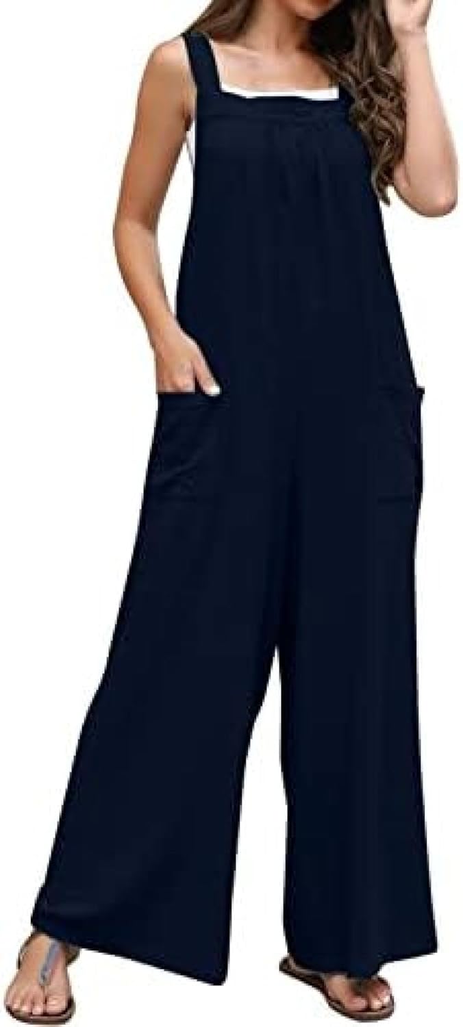 オールインワン レディース 綿 麻 オーバーオール ゆったり カジュアル 無地 ロング マキシ ズボン 大きいサイズ サロペット 夏 リネン風 ワイドパンツ カジュアル 美脚 おしゃれ つなぎ 夏服