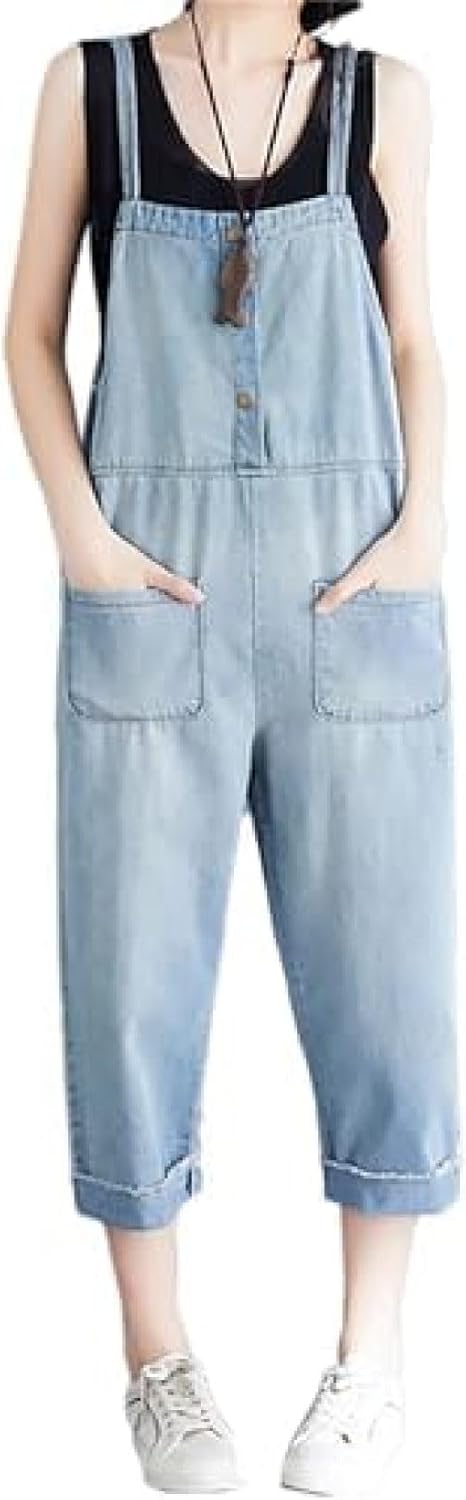サロペットパンツ レディース デニムパンツ デニムサロペット オーバーオール オールインワン ロングパンツ サスペンダー ジャンパー ジーンズ ズボン 7分丈 ゆったり 体型カバー つなぎ おしゃれ