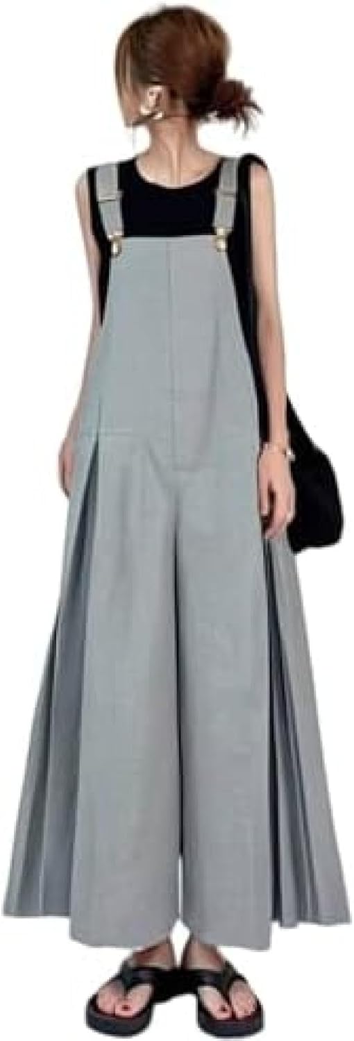 プリーツサロペット レディース オールインワン ロングパンツ ワイドパンツ オーバーオール ガウチョパンツ 夏服 カジュアル ゆったり 可愛い 体型カバー オシャレ 大人 春夏 切り替え キャザー