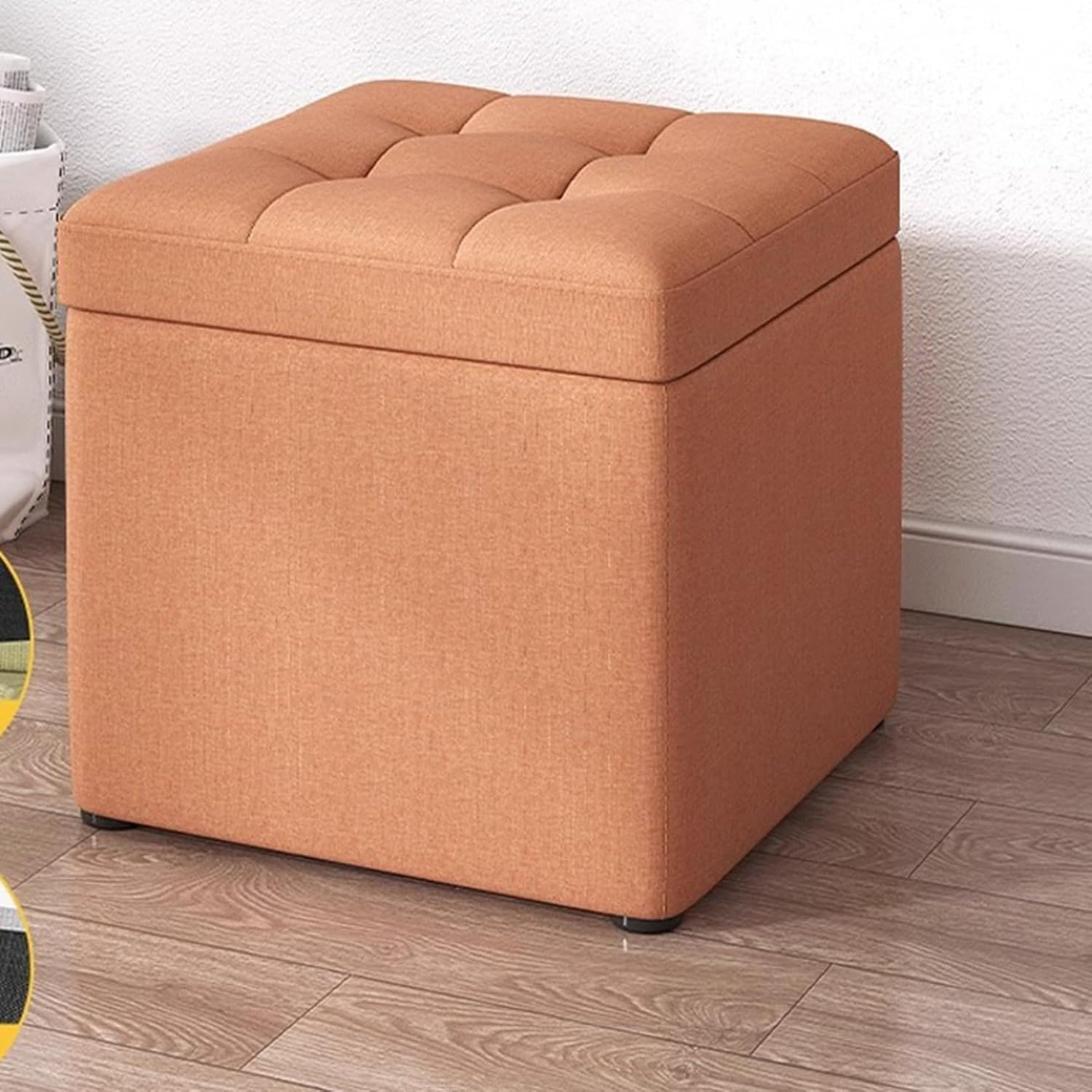 スツール 足置き台 靴交換スツール オットマン 合皮 玄関ベンチ 収納ボックス 蓋付き 正方形 ローソフ..