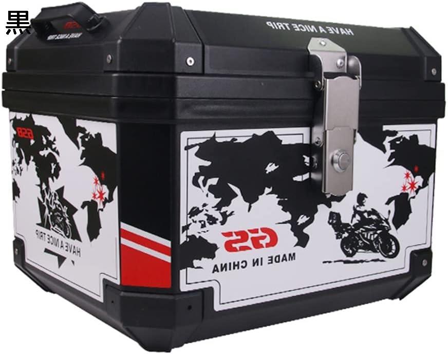 汎用 リアボックス バイク用 リアボックス 45L トップケース 防水 四角 リアボックス 大容量 トップケース ヘルメット 収納 通勤/出前/キャンプ (Color : 黒, Size : A+Lining)