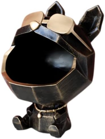 玄関収納 皿を捧げる犬さん キー収納 鍵置き 小物収納 卓上置物 収納トレイ 動物像 彫刻装飾 玄関 ペットサイトテープル 化粧卓 口紅スタンド 樹脂製品 インテリア おしゃれ (B ブラック)