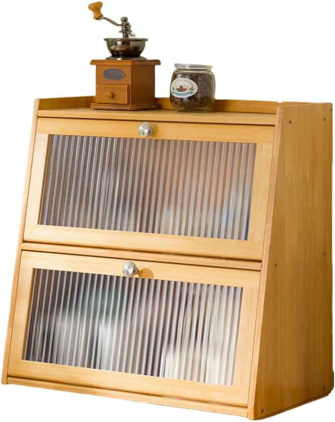 パントリー食器棚 竹製スリム 調味料棚ミニカップボード 卓上食器棚 ミニ食器棚 台形型 安定収納棚 キ..