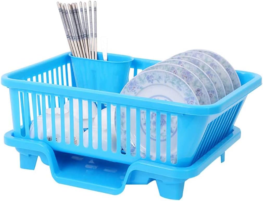 水切りかご 水切りラック 皿立て水切り 食器 水切り 箸立て付き パールブルー 洗い物カゴ キッチンラック 流 縦型 自動排水 食器乾燥 食器置き 抗菌 キッチン 食器かご (L スタイル3)