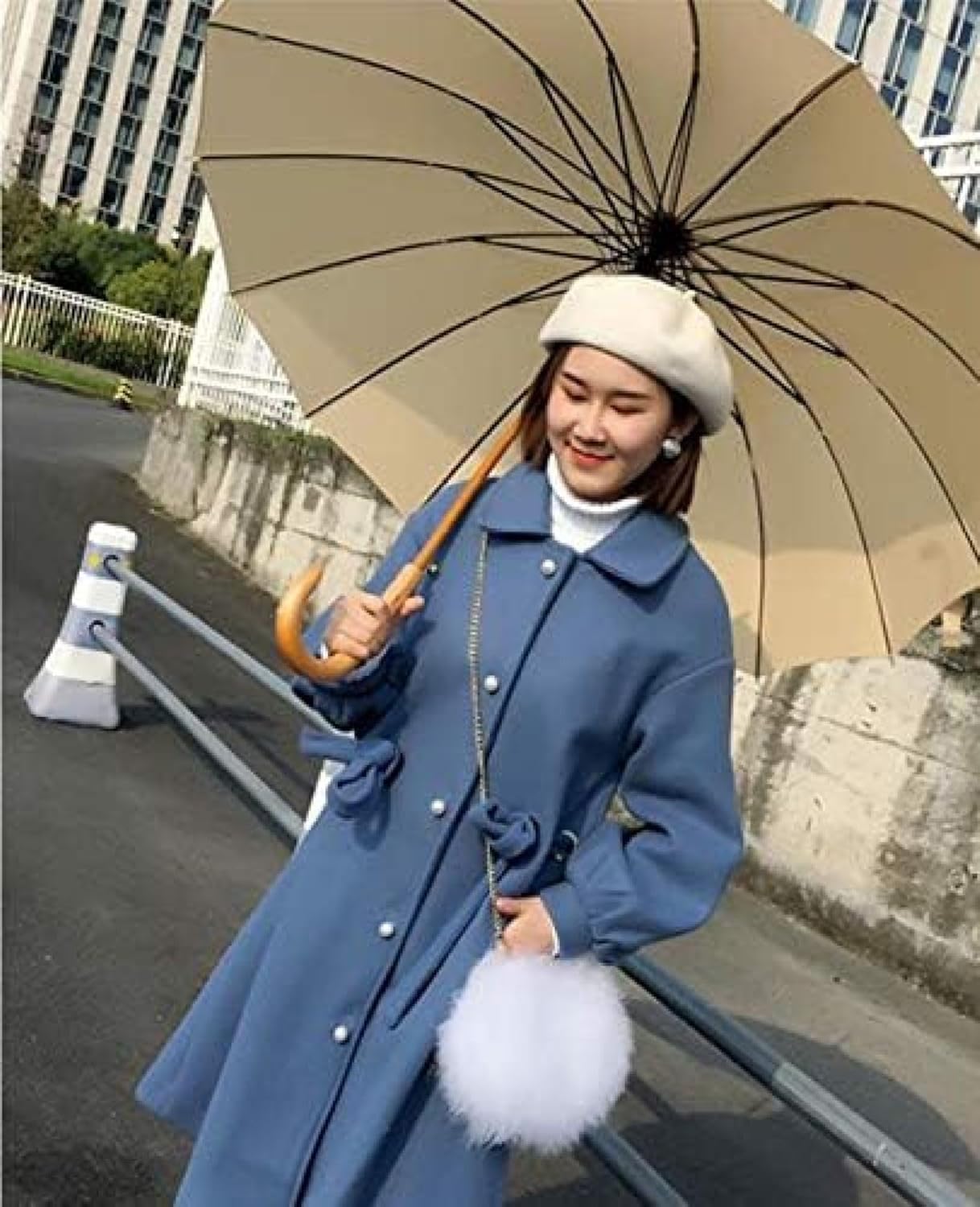 HAU PU裾フリル 折傘 55cm オフホワイト 10002957【メーカー直送：代金引換不可：同梱不可】【北海道・沖縄・離島は配達不可】