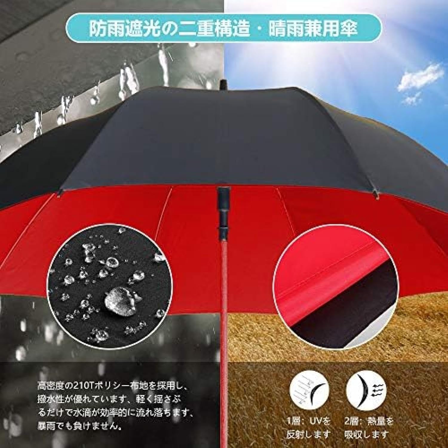 長傘 日傘 ゴルフ傘 2重傘布 大型 おしゃれ カバー付き ワンタッチ 紳士傘 大きい傘 丈夫 スポーツ観戦用 日除け 護身 レディース 遮光 遮熱 折れない傘 ゴルフ 撥水 メンズ 晴雨兼用 大きな