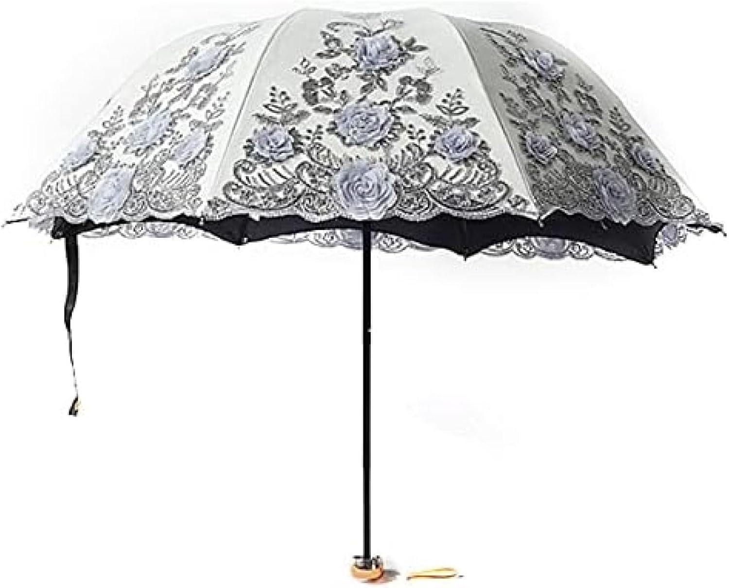 薔薇 フリル ドーム 型 傘折りたたみ,晴雨兼用 紫外線対策 フリル パラソル プリンセスレース日傘 折りたたみ傘