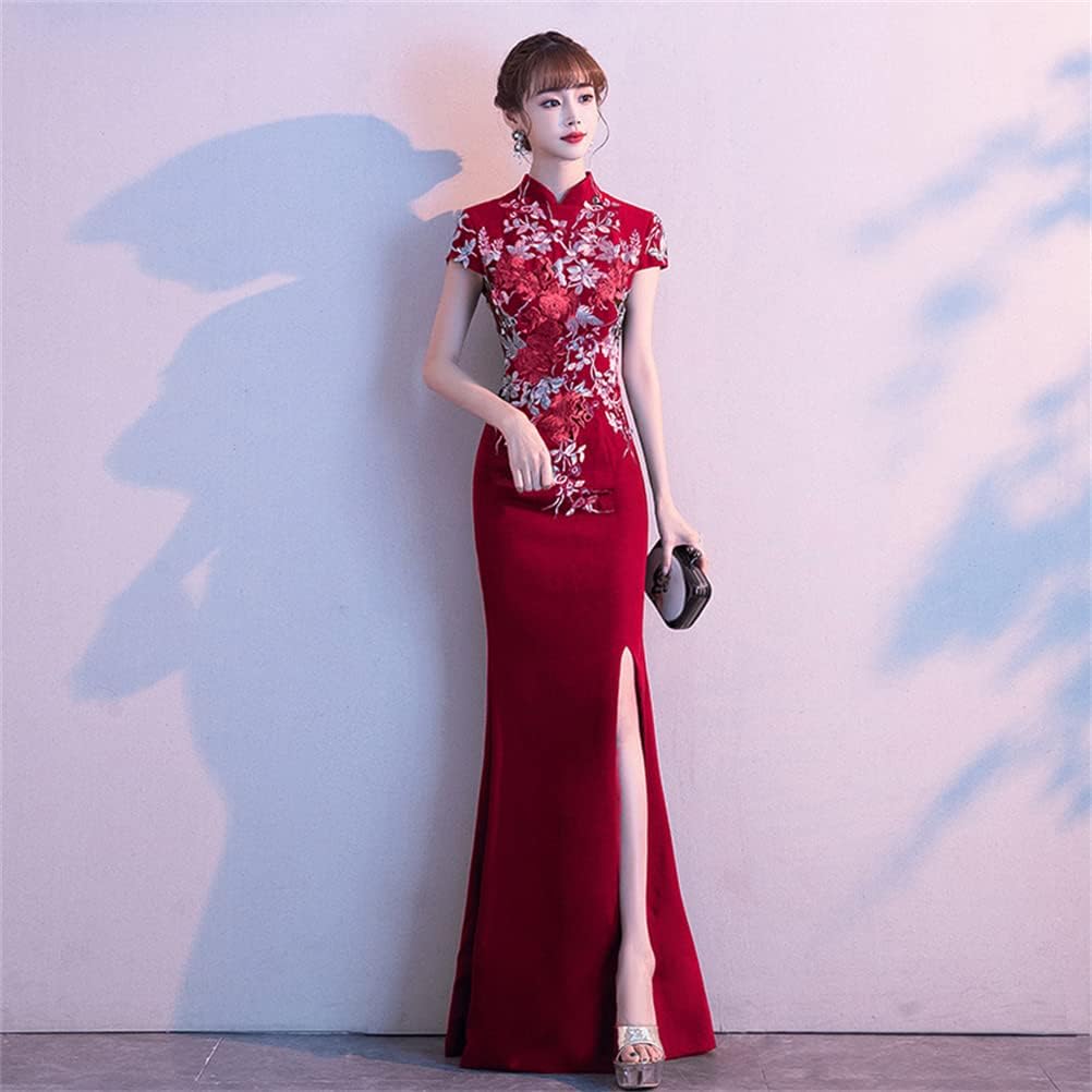 レディース ドレス マーメイドドレス チャイナドレス ロングドレス 結婚式ドレス 花嫁ドレス イブニングドレス ワンピース エレガント フォーマル 花柄刺繍 ファッション サイドスリット 結婚式 披露