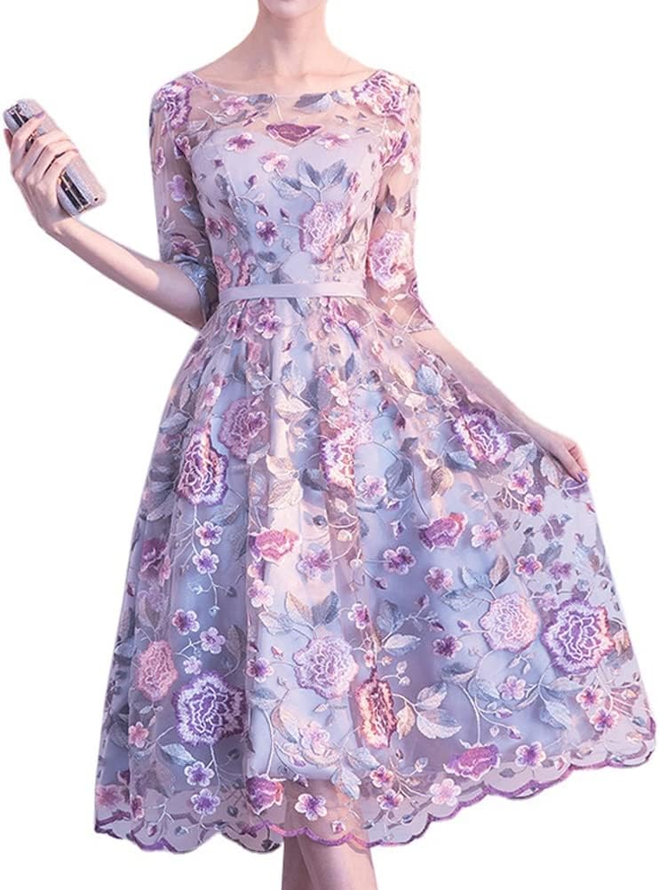 レディース パーティー ドレス ワンピース 結婚式ドレス イブニングドレス ミドル丈ドレス 短いワンピース レースワンピース 刺繍 花柄 エレガント フォーマル 披露宴 演奏会 パーティー 宴会