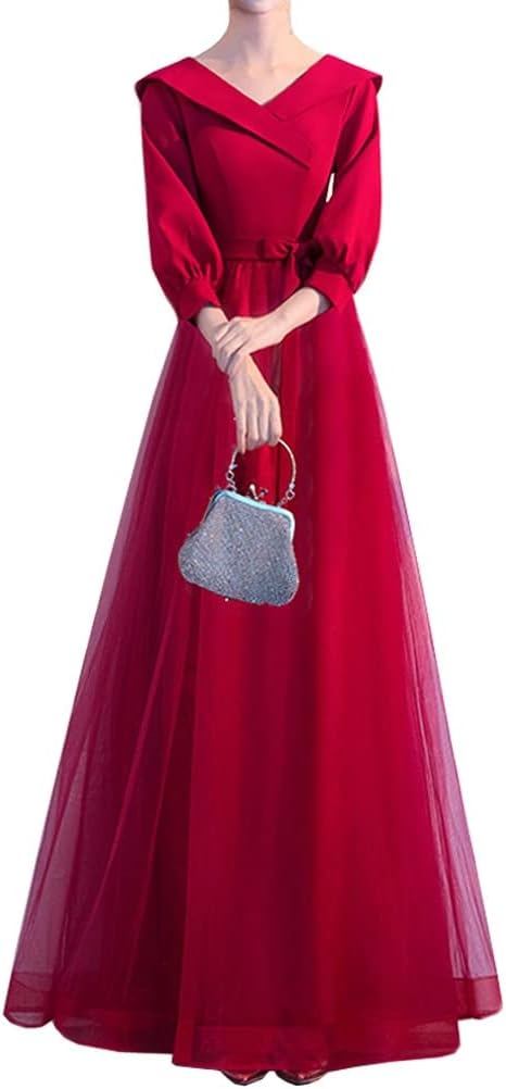 レディース 結婚式ドレス ドレス ワンピース ロングドレス チュールワンピース パーティードレス イブニングドレス Vネック フォーマル エレガント 披露宴 二次会 演奏会 パーティー