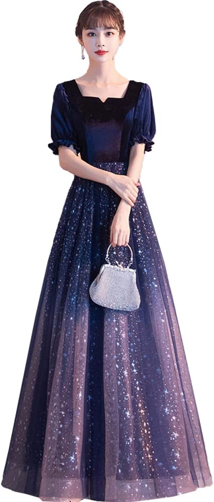 レディース ドレス ワンピース イブニングドレス ロングワンピース プリンセスワンピース チュールワンピース フォーマル 星空 上質 甘い 着痩せ エレガント 演奏会 パーティー