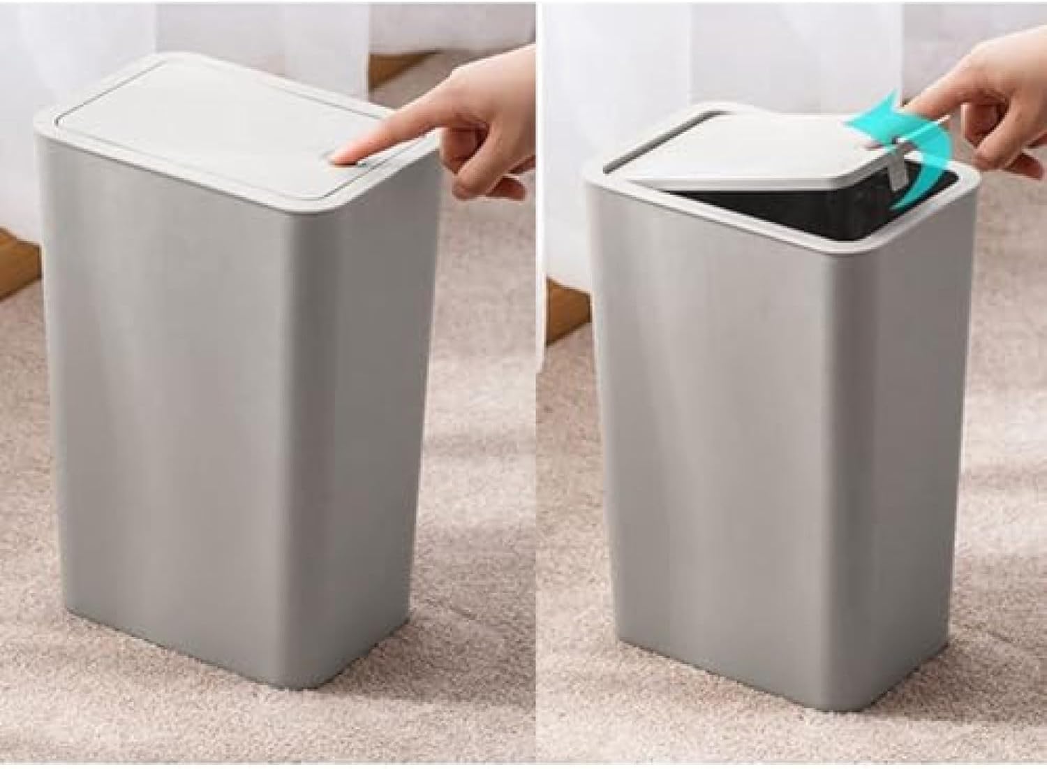 ゴミ箱 ふた付き 15L ダストボックス 角型 プッシュ式 ごみ箱 スリム おしゃれ 抗菌 消臭 密閉 音無し 部屋 プラスチック 浴室 リビングルーム トイレ オフィス用 キッチン