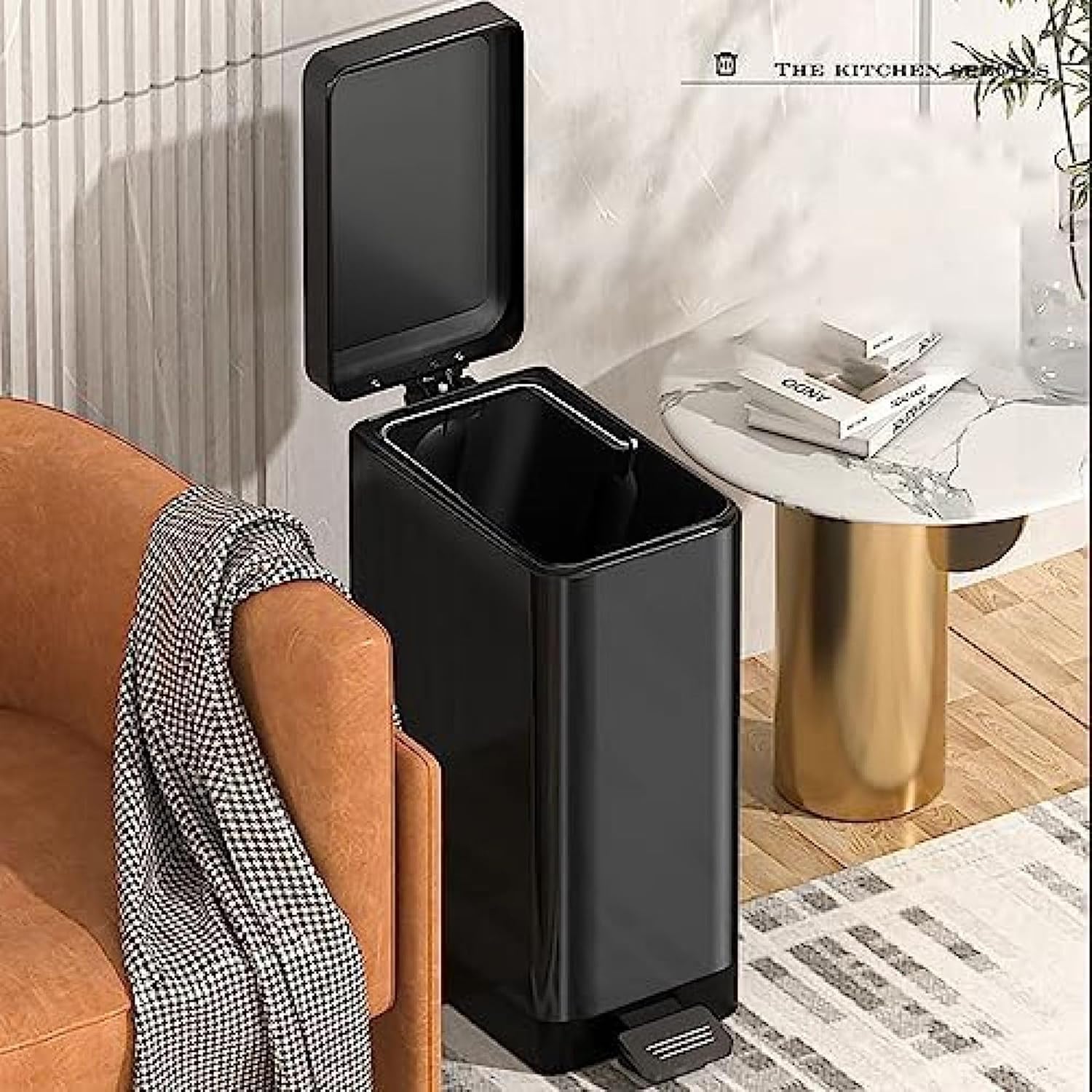 ゴミ箱 ふた付き 15L スリム ステンレス ゴミ箱 取り外し可能なインナーバケッ 指紋防止 おしゃれ ペダル式 ごみ箱 密閉 音無し 省スペース トイレ/バスルーム/キッチン/リビングルーム用 (ブ