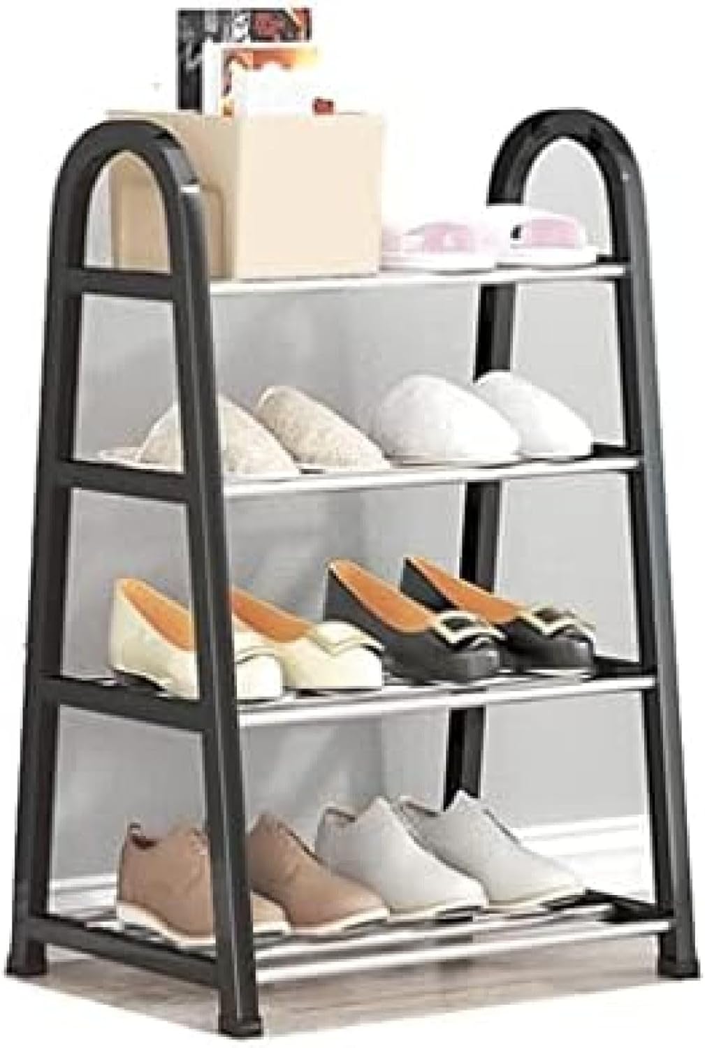 4段シューズラック シンプル ポータブル 腹筋シューズシェルフ 多目的 ポーチ チャンネル 靴収納オーガナイザー