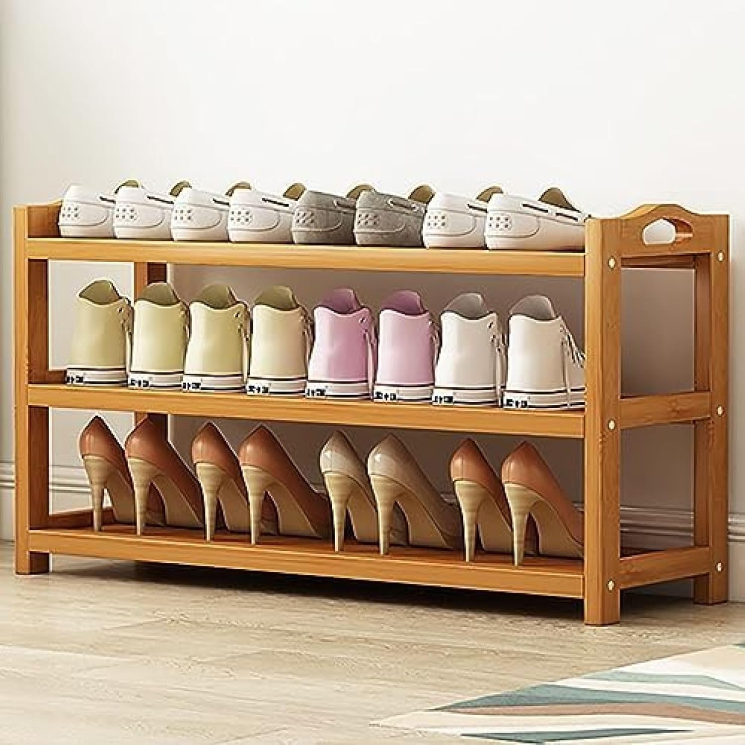 シューズラック折りたたみ靴棚天然竹製靴箱 3-6段 組立不要 伸縮式 靴 靴箱 靴収納 シューズボックス 靴入れ 玄関収納 小物収納 移動しやすい (ナチュラル) (Color : 70*25*51c