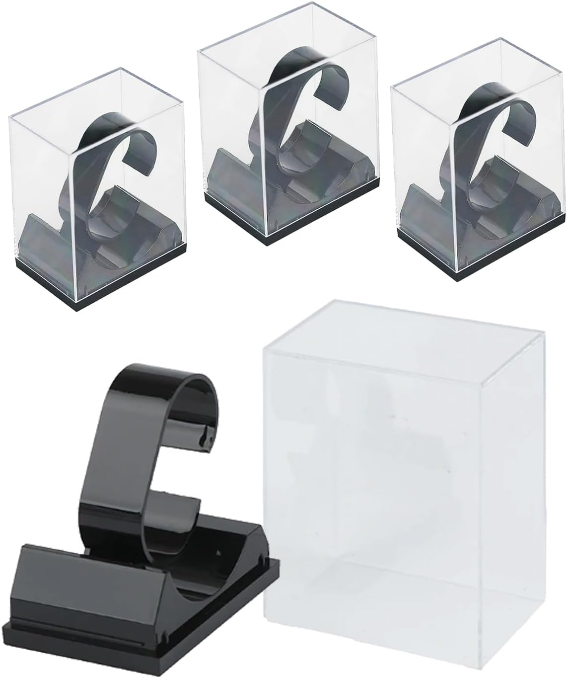 ウォッチケース 腕時計収納 1本 4個セット プラスチック コレクションケース (ブラック)